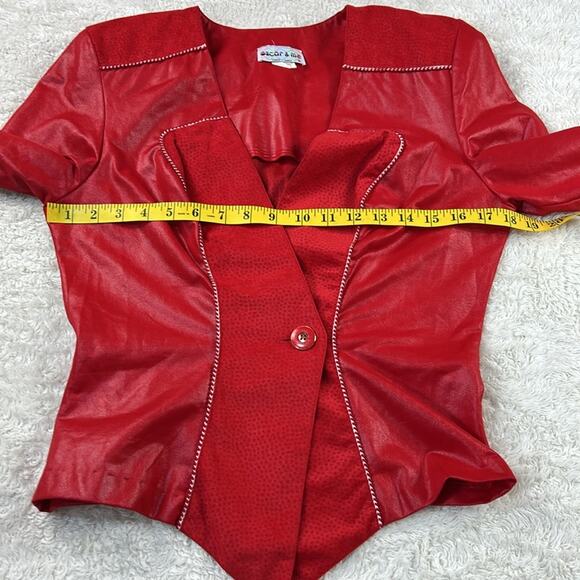 Vintage 80s Oscar and Me faux leather and suede red blazer jacket, size 7 or 8 - Picture 5 of 13